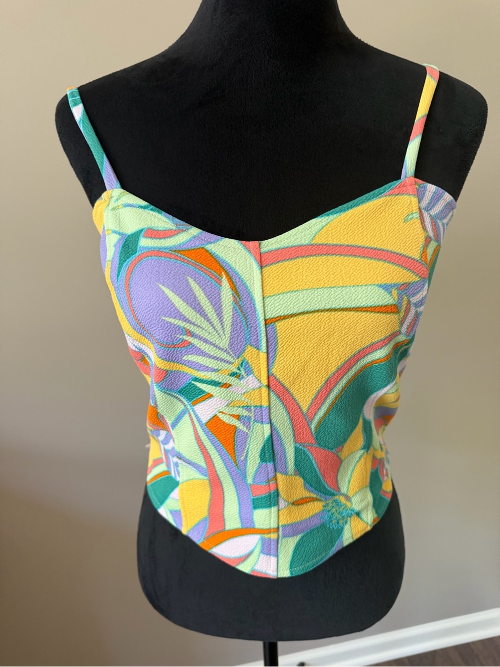 Ava Rose Colorful Abstract Print Spaghetti Strap Bustier Top Medium